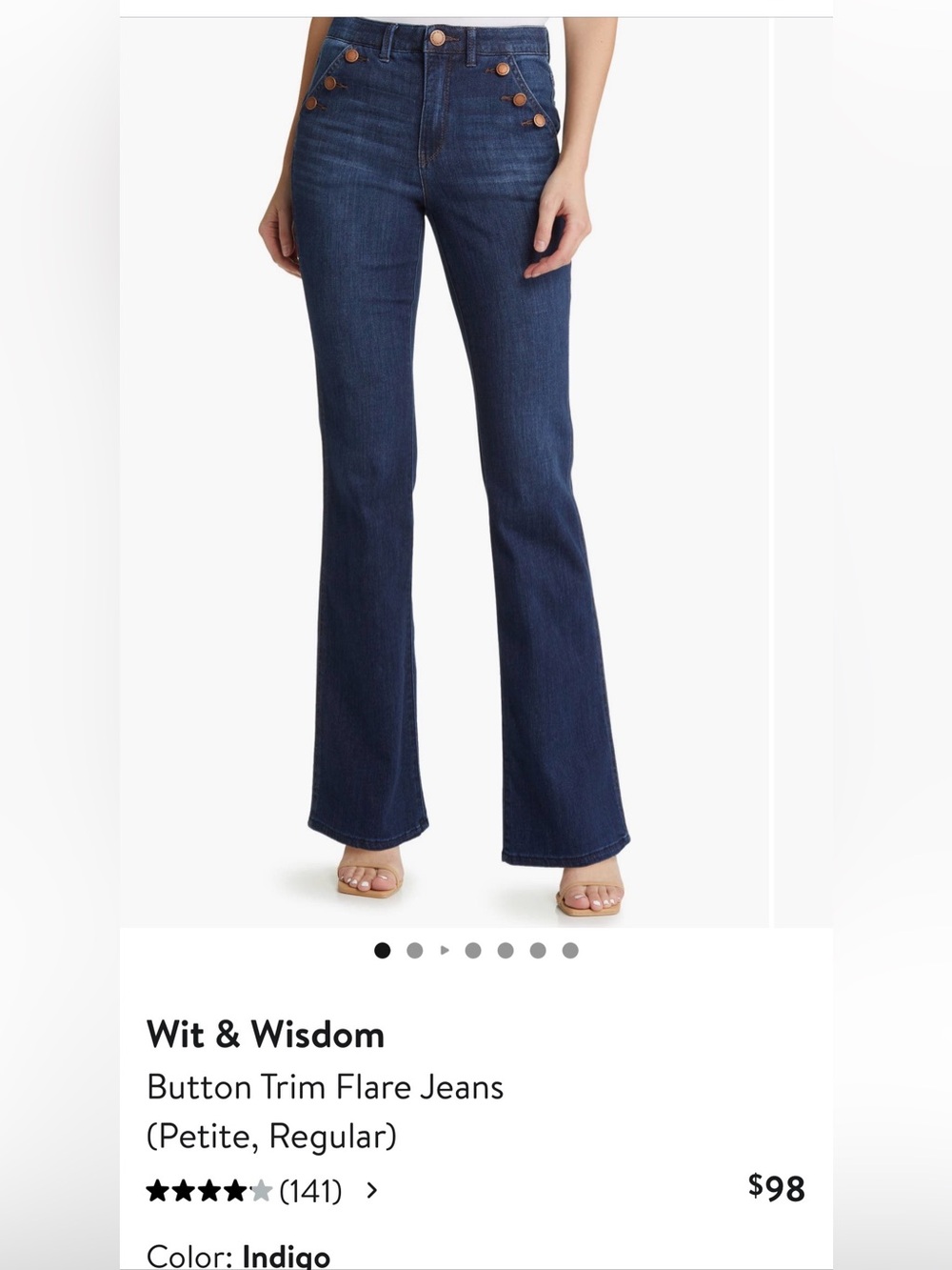 Wit & Wisdom Dark Indigo Wide-Leg Jeans with Button Accents